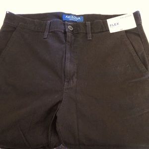 $42 NWT Arizona Flex black cotton plain front casual pants men’s 36x32 slim